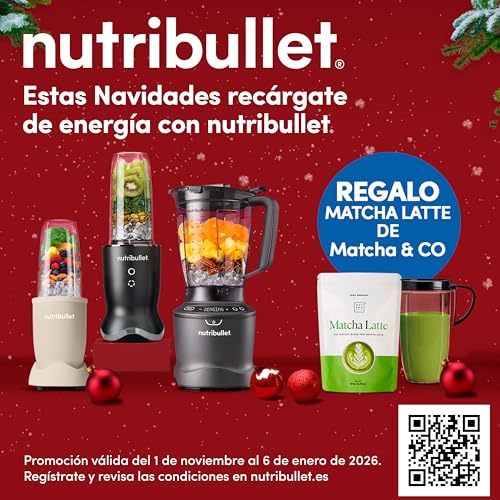 nutribullet Blender Combo, batidora, batidora multifuncional de vaso, 1200 W de potencia, jarra de 1,8 L de capacidad, sin BPA, NBF500DG