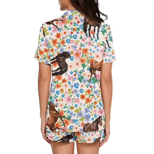 Image of Pjs Womens Short Sleeve Button Down Pajamas Set Two-Piece Nightwear with Pockets