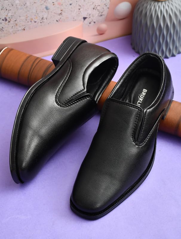Image of WUSQA Enterprises Men's Leather Formal Shoes | Classic Pull-On Dress Shoes for Office, Business, Party & Wedding | Durable & Comfortable Footwear