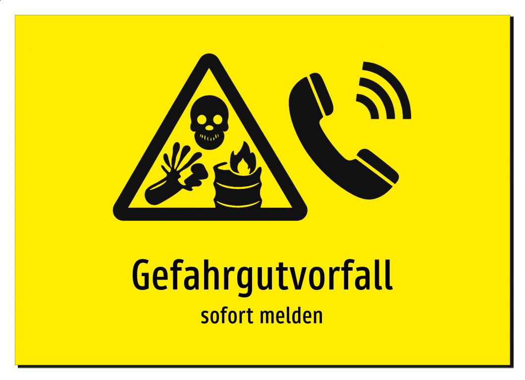 36354-DE-S-07 | Gefahrgutvorfall - sofort melden | Aluminiumschild A4, 297 x 210mm | mit Symbolgrafik und Text