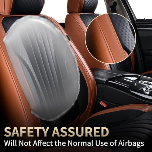 Image of FLORICH Car Seat Covers, Premium Leatherette Car Seat Covers Full Set, Waterproof Leather Car Seat Cushion Front Seats and Back, Breathable Seat Protectors for Sedans Cars SUV Trucks - Black&Brown