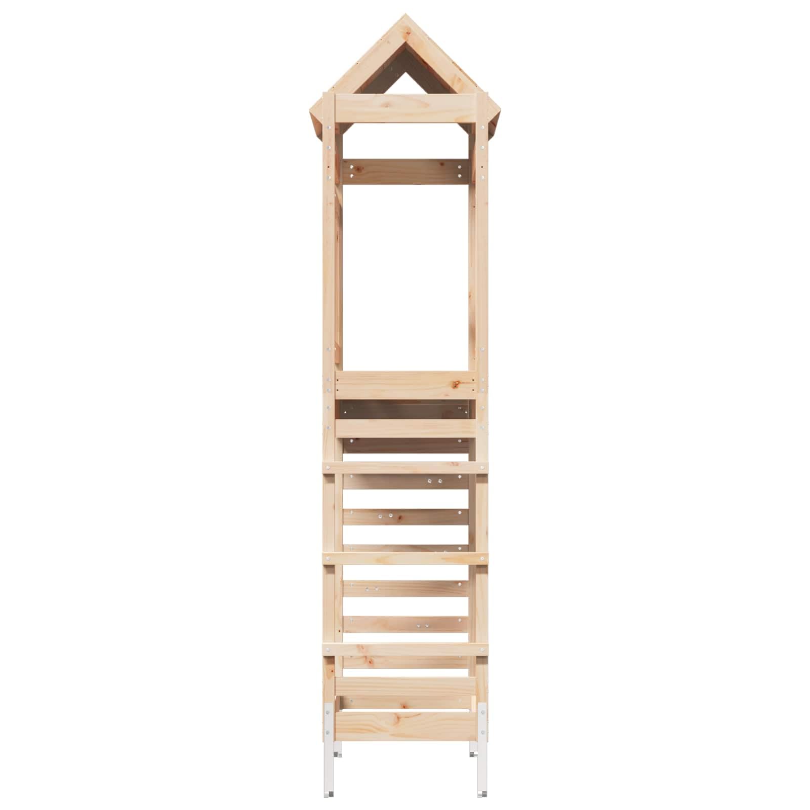 Spielturm Braun 52,5 x 85 x 238 cm Massives Kiefernholz für Kinder im Außenbereich mit Rutsche, Klettergerüst, Schaukel, Seil, Trapez, Nestschaukel und Zubehör für sicheren Gartenhof