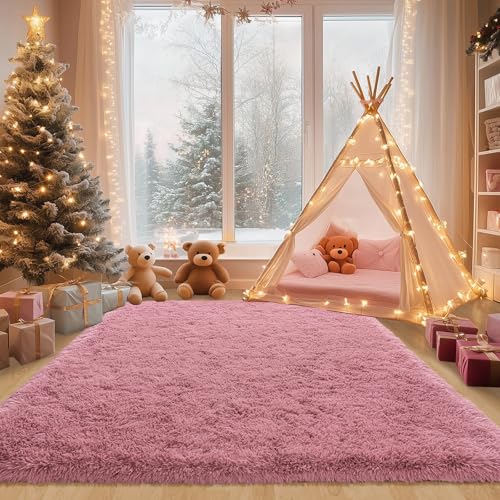 Shag Rugs 8x10 Fluffy Rugs for Living Room, Soft Large Fuzzy Blush Pink Rug for Bedroom Girls, Indoor Non Slip Plush Area Rug for Kids Dorm Home Decor