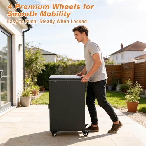 GFTIME Grillwagen mit Stauraum & Haken, Rollbarer Grilltrolley mit 4 Lenkrollen, Outdoor Beistelltisch für Weber Genesis II/LX 300, Enders, Charbroil, Nexgrill, Dynaglo, Modularer Trolley, Schwarz
