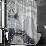 Grey Gold Marble Shower Curtain Set, Abstract Shower Curtain for Bathtub, Modern Luxury Shower Bath