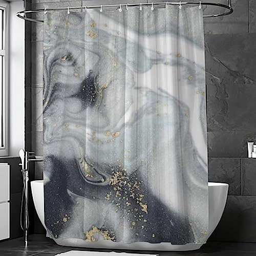 Grey Gold Marble Shower Curtain Set, Abstract Shower Curtain For Bathtub, Modern Luxury Shower Bath Curtain For Bathroom Decor, Waterproof Washable Fabric Shower Curtain For Home Hotel, 72 X 72 #TOP9