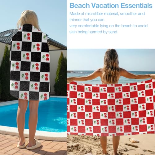 4 Pack Towels for Bathroom, Beach Towel, Microfiber Lightweight Beach Towels Oversized, Towel Accessories for Women Girls Swim Birthday Christmas Party Favors 32x71 IN, Cute Cherry Dot Checkered by VBCVBGFH - Image 4