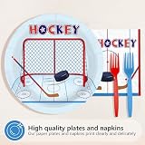 96Pcs Hockey Party Decoration Disposable Ice Hockey Theme Plates and Napkins Sports Theme Tableware Set for Girls Boys Fans Sports Birthday Party Gameday Supplies Serves 24