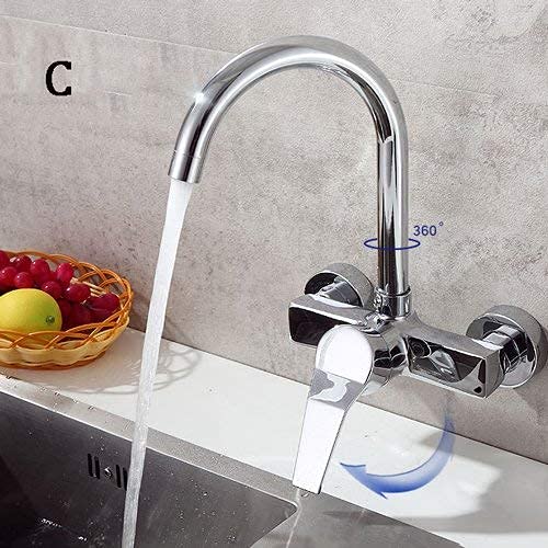 Robinets d'évier Robinets, Robinet d'eau en cuivre pur Style mural Cuisine Robinet chaud et froid Robinet à double poignée Robinet de lavabo à double trou Blanchisserie Piscine Mélangeur d'eau Év