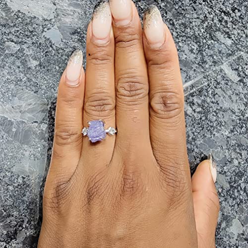 Raw Tanzanite Ring December Birthstone White Gold And Quartz Solitaire Engagement Jewelry Gift For Her Christmas Mothers Day Birthday Valentine Statement Ring Gift Uniquelan Jewelry (Tanzanite, 8) #TOP5