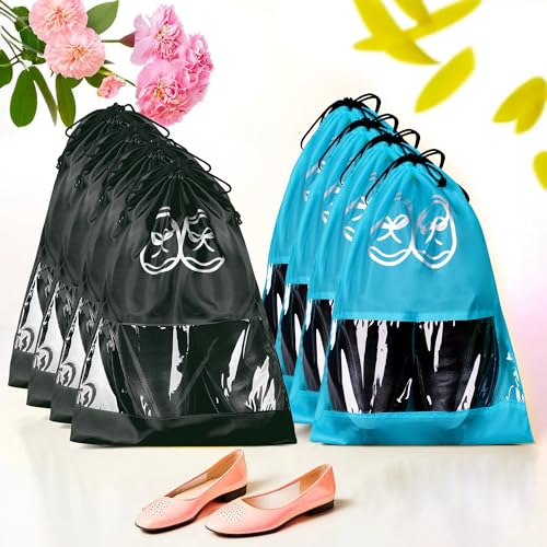 Image of Heart Home Pack of 8 Travel Shoe Organizer | Storage Bags | Travel Carrying Bag | Storage Organizers Set | Shoe Cover with Transparent Window | Shoe Dori Cover | Sky Blue & Black