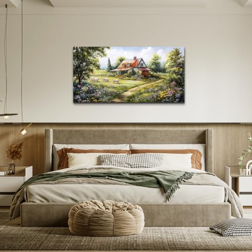 Canvas Wall Art for Living Room Wall Decor for Bedroom Office Wall Decorations Modern Grassland Paintings The Hut Pictures Artwork Room Aesthetic Home Decor Ready to Hang