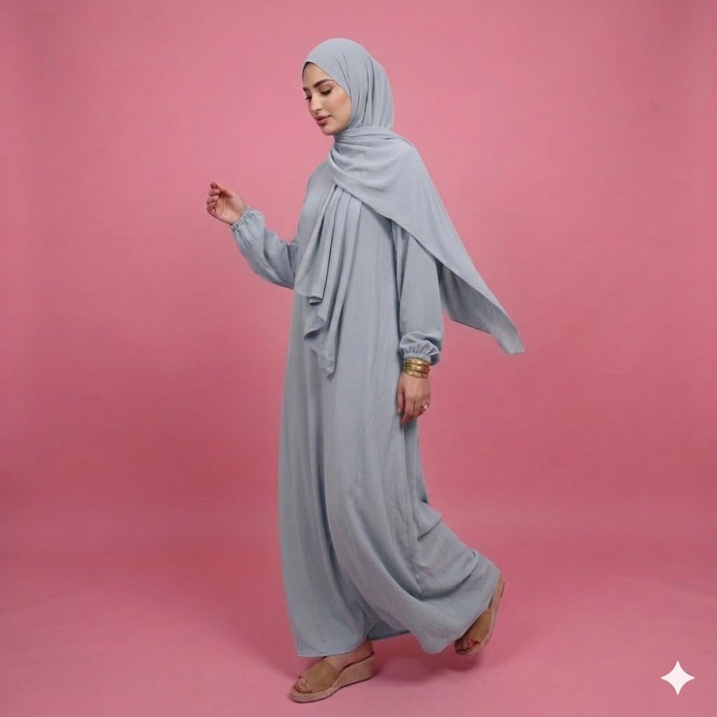 Abaya Femme Verte avec Hijab Intégré, Tissu Opaque et Fluide, Taille Unique (S au XL), 145 cm, Fabriquée en France