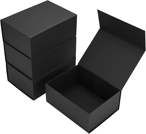Miniatura 38 de Paquete de 4 Cajas de Regalo de 12x6x4 Pulgadas con Tapas de Cierre Magnético, Caja Negra Magnética para Boda, Propuesta de Padrinos y Damas