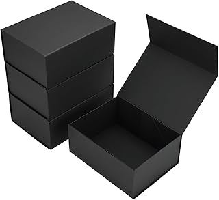 Ditwis 4 Pack 9.5x7x4 Inches Gift Boxes with Magnetic Closure Lids, Black Magnetic Box for Wedding, Groomsmen Bridesmaid Proposal, Birthdays, Mother's Day