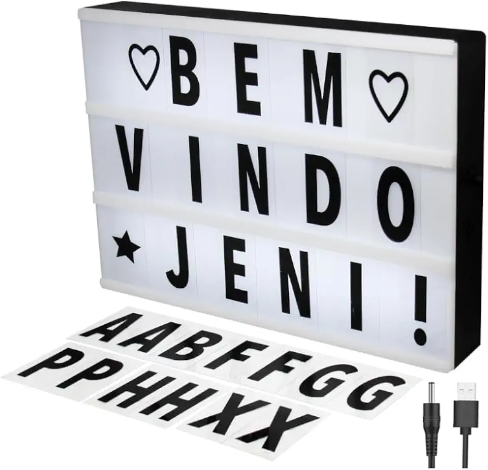 Luminaria Letreiro Led A4 Light Box Cinema Com 96 Letras Para Decoracao De Ambientes E Mensagens Personalizadas