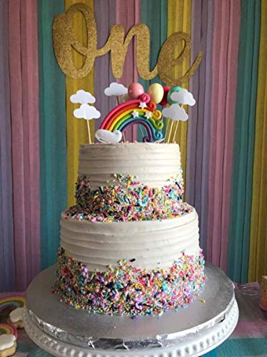 Rainbow Cake Topper Birthday Wedding Cake Flags with Cloud Balloon Cake Flag for Birthday Wedding & Baby Shower Birthday Party Decoration Supplies