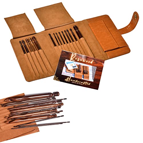 Handcrafted Rosewood Crochet Hook Set of 13 | with Permanent Size Laser Marking| Smooth Satin Finish. with a Beautiful Case|