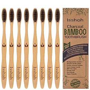 Isshah Biodegradable Eco-Friendly Natural Compostable Bamboo Toothbrushes, FSC Certified and PETA approved – Pack of 8