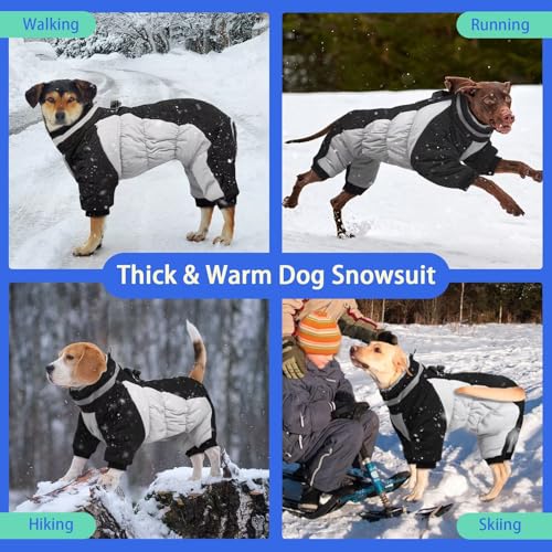 Image of MIGOHI Full Body Dog Coat,Warm Coats for Large Dogs | Reflective Winter Coat for Dogs with Harness,Turtleneck Dog Snowsuit with Legs,Windproof Pet Fleece Puffer Jacket,XXL,Black