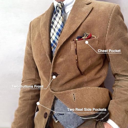 3 Piece Men's Corduroy Suits Slim Fit Suits for Men Double Breasted Blazer Vest Pants Set Wedding Prom Tuxedo Suits4
