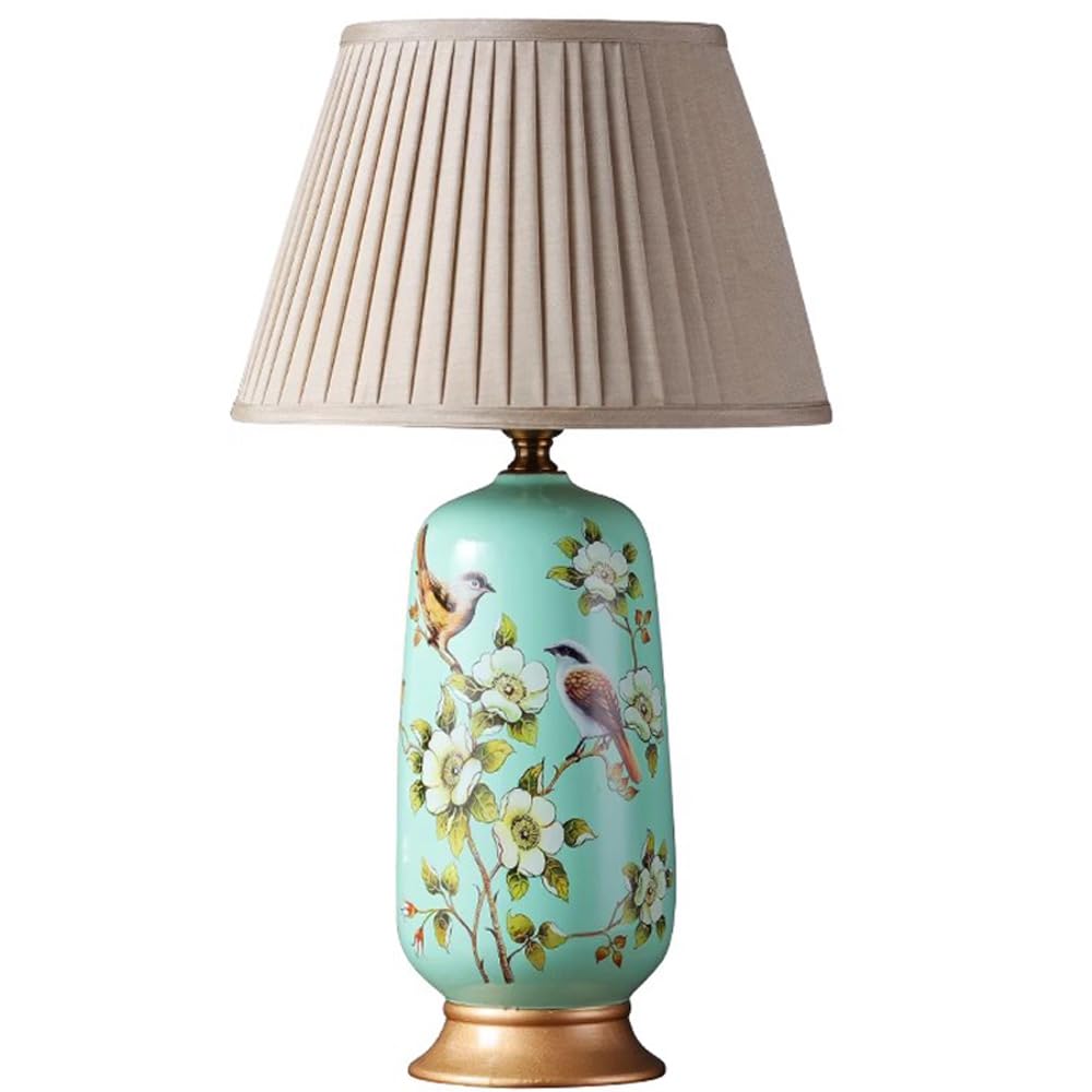 SANBDDLYY Hand-Painted Flower and Bird Ceramic Table Lamp - 20" Chinoiserie Desk for Living Room and Bedroom