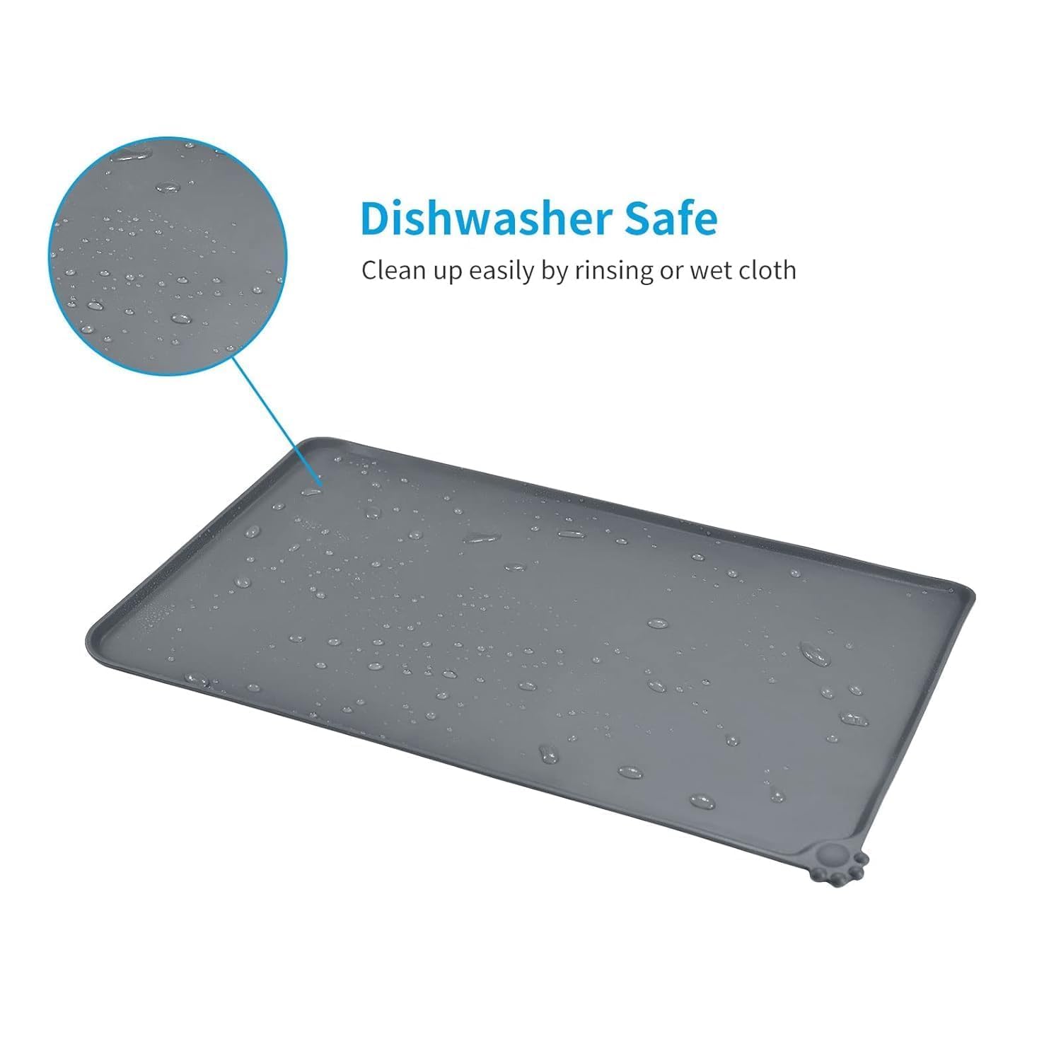 Dhamee Pet Feeding Mat, Waterproof Dog/Cat Food Mat with Raised Edges, Dog Cat Water Bowl Placemats, Dog/Cat Feeding Mats for Food and Water, 19 * 12 Inch, Grey (1Pcs) 3
