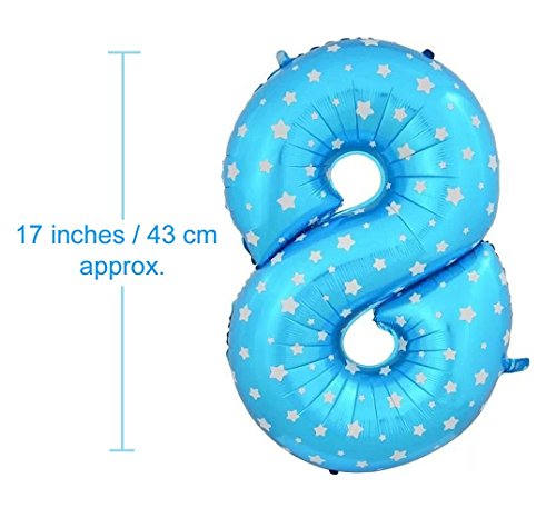 Image of AMFIN 17 inch 8 Number Foil Balloon, Birthday Decoration Items [Helium Supported] - Blue
