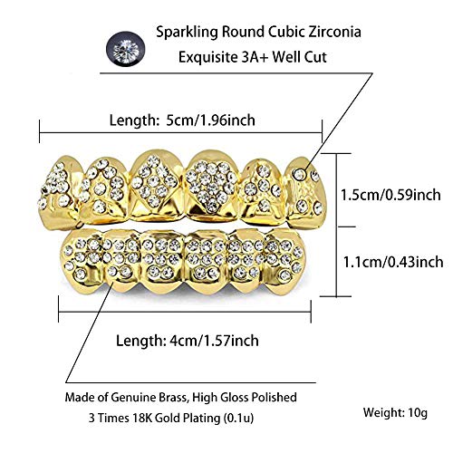 TOPGRILLZ Gold Poker Grills for Your Teeth for Men & Women, 18K Gold Plated Brass, Heart, Unisex, Hip Hop Faux Diamond Grillz Teeth Jewelry, Party, Rapper Costume2