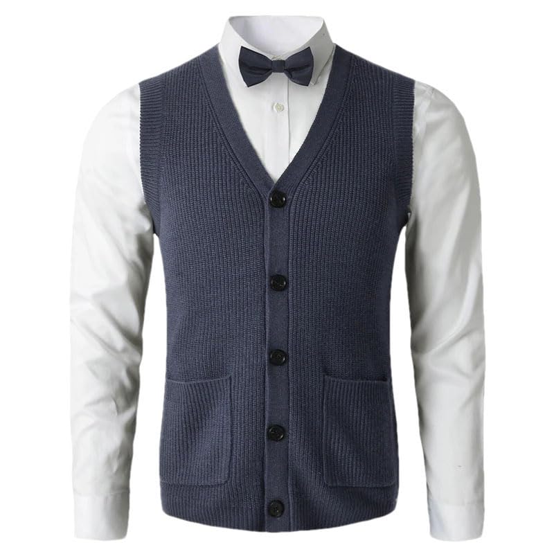 Men's Sweater Vest V-Neck Sleeveless Knitted Button Cardigan Solid Thickened Knitted Vest