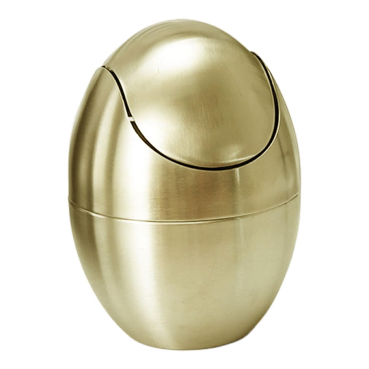 Abaodam Egg Shaped Small Desktop Trash Can with Swing Lid, Stainless Steel Mini Wastebasket for Office Bathroom Kitchen Counter, Golden Tiny Rubbish Bin for Desktop Storage
