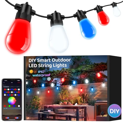 IP67 - Guirnalda de luces LED inteligentes RGB+IC para exteriores, 30 luces LED RGB + IC, cambio de color, con control remoto y aplicación para exteriores, temática para clubes de fútbol, patio, bar
