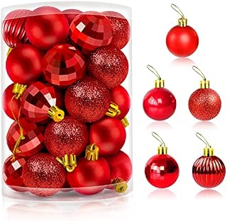 Red Baubles Christmas Decorations, 34Pcs Christmas Balls for Trees Shatterproof Plastic Ornaments with Hanging Loop, 4cm Christmas Tree Baubles for Xmas Decoration