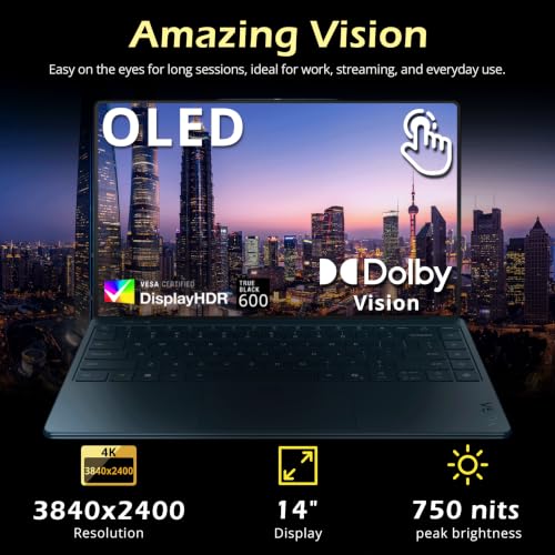 Image of Lenovo Yoga Slim 9i 14 inch 4K OLED Touch Copilot+ PC Laptop, Intel Ultra 7 258V, 32GB RAM, 2TB Storage(1TB SSD+1TB Docking Station), Intel Arc GPU, Backlit Keyboard, Fingerprint, Win 11 Home, Tidal Teal