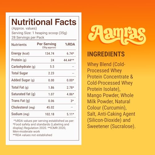 Image of FUELLED Whey Protein Powder with 24g Protein, 5g BCAAs, Aamras Flavour, 1 kg, 28 Servings, Gluten Free, Post Workout Recovery Supplement