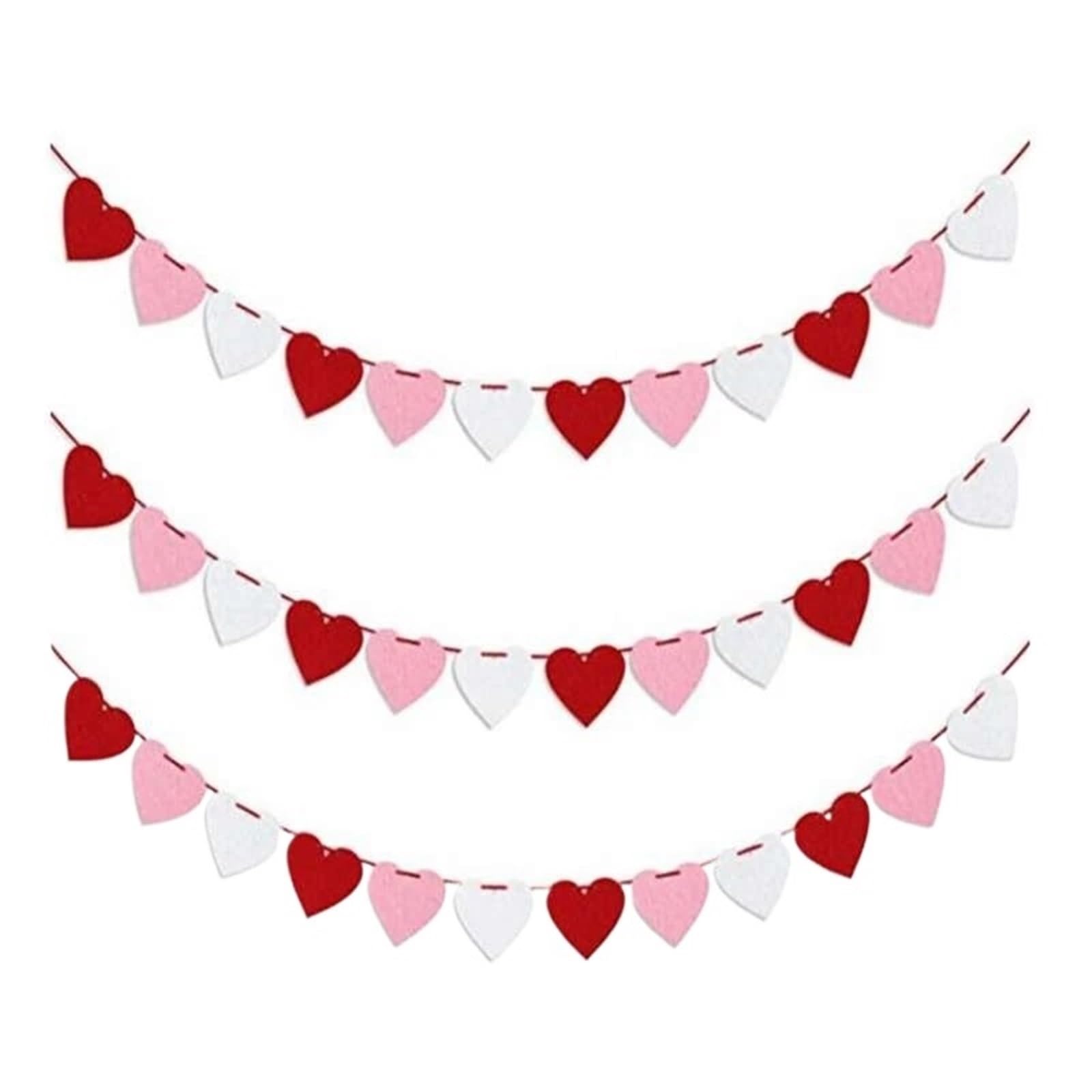 Corazón Decoraciones 10 Uds. Guirnalda de Fieltro de Corazones corazón Rojo Guirnalda de Hilo Colgante Suministros de decoración Fiesta de cumpleaños de Boda para Bodas，San Valentín(Pink)