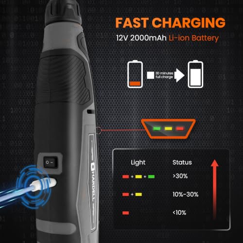 Image of HARDELL 12V Cordless Rotary Tool Kit 6-Speed 30000RPM Rotary 94 Accessories | Power Rotary Tools for Engraving, Sanding, Polishing, Cutting, Carving, DIY and Craft Projects