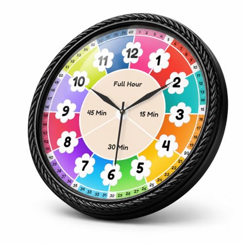 Image of AmeraKart- 10 Inch Kids Educational Wall Clock for Learning Time - Colorful Hour & Minute Teaching Clock for Children, Classroom & Study Room Decor I No Drill-Free Adhesive Hook Included (Blue)