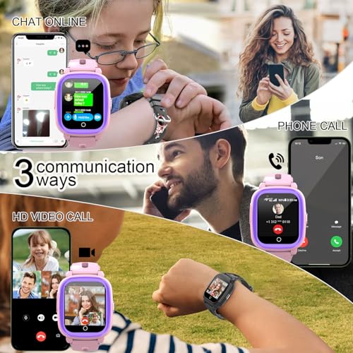 Wonlex 4G Kids Smartwatch GPS Tracking(SIM Card Include), 1.4 Inch Phone Watch for Girls and Boys with SOS, Camera, Video Calling, Music, Pedometer, Birthday Gift for 4-12 Years Old (Pink)3