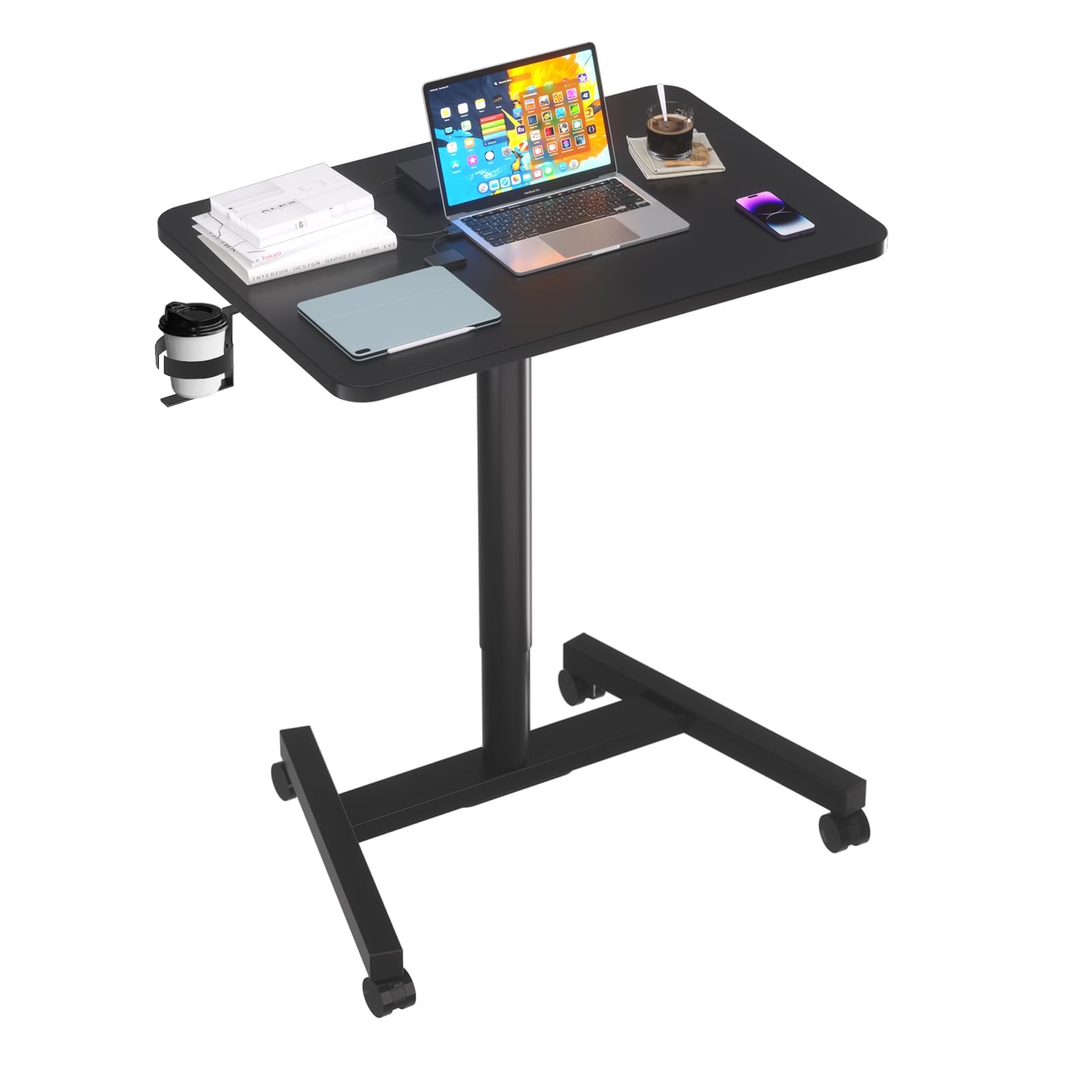 MPETAPT 28-Inch Mobile Standing Desk, Computer Workstations with Cup Holder, Portable Standing Desk with Lockable Wheels, Rolling Table for Home