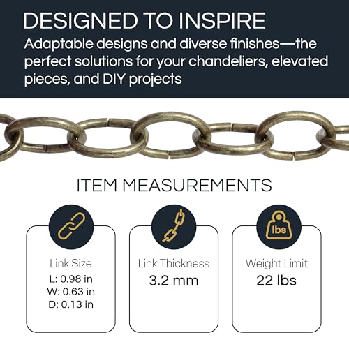 Image of RCH Hardware CH-S56-11S-PB Steel Chandelier Chain 9 Gauge, Polished Brass (1 Foot)