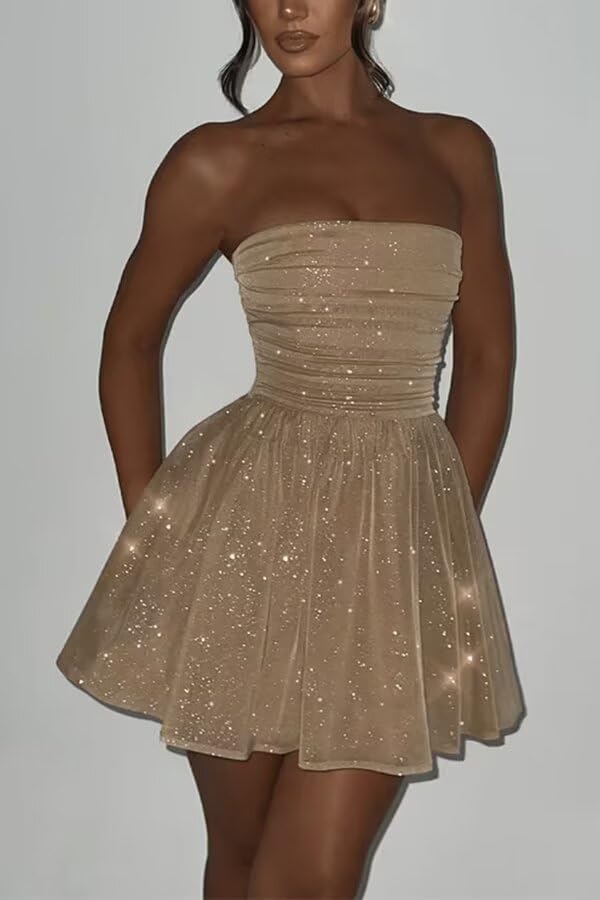 Sparkly Homecoming Dresses for Teens Tulle Strapless HOCO Dress Short Evening Party Cocktail Dress4
