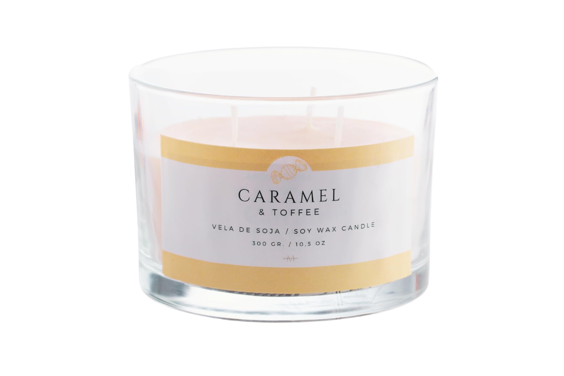MERECUMBÉ Vela Aromática Grande | Aroma Caramelo | Cera de Soja | Larga Duración | Velas Grandes | Regalo | Ideal Mujer y Decorativa | 300gr | 3 Mechas
