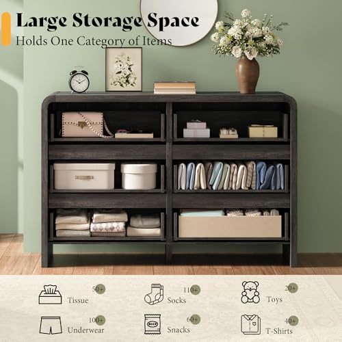 Image of AMERLIFE 6 Drawer Dresser for Bedroom, 49 inch Long Modern Chest of Storage Drawers with Rounded Corners, Anti-Tip Kit, Wood Cabinet Organizer for Closet, Bedroom, Apartment, Nursery, Easy Assembly, Black