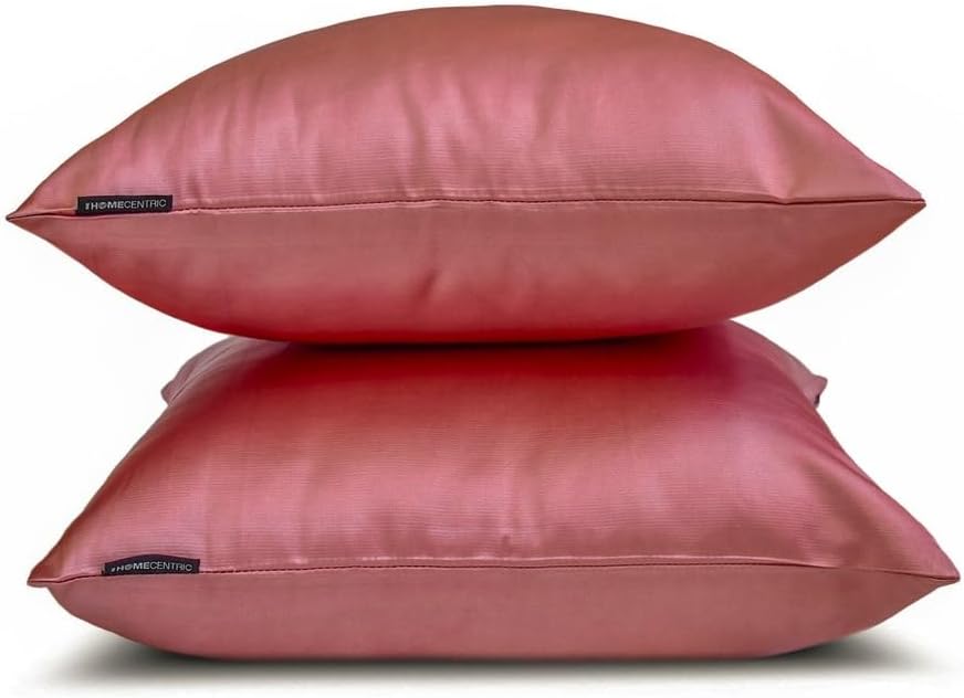 The HomeCentric Decorative Pillow Covers Pink Pack of 2, 14"x14" (35x35 cm) Satin Solid Cushion Covers for Sofa, Solid Modern Style - Dusty Pink Slub Satin