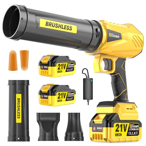 Akku-Laubbläser, Bürstenloser Motor mit 2 x 4.0AH Akku,Leaf Blower Max 900000RPM, Luftmenge 800m³/h,3 DüSen, 1,82 Lbs Leicht – Ideal FüR Laub/Schnee/Staub/Kohlenstoff/SäGemehl