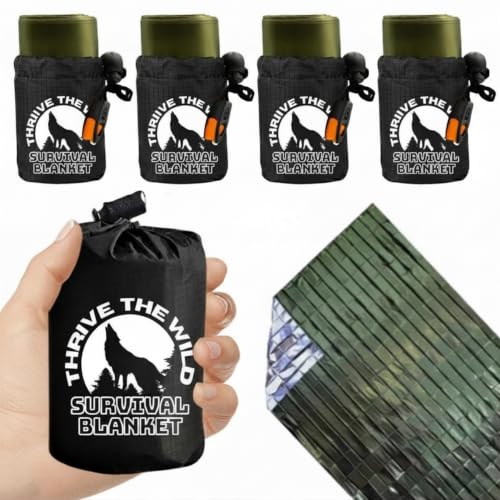 Image of Next-Gen 4-Pack Ultra-Durable Emergency Blankets - Extra-Thick, Waterproof Mylar with Whistles, Storage Pouches - Ideal for Camping, Hiking & Survival Gear