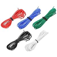 sourcing map 28AWG Elektrischer Draht Kabel 1,5 Meter Litzendraht Silikon Verzinnte Kupferdrahtspule je 0,08 mm² Solid Elektronik Wire für DIY RC-Modell Lampen Haushaltsgeräte, 5 Farben