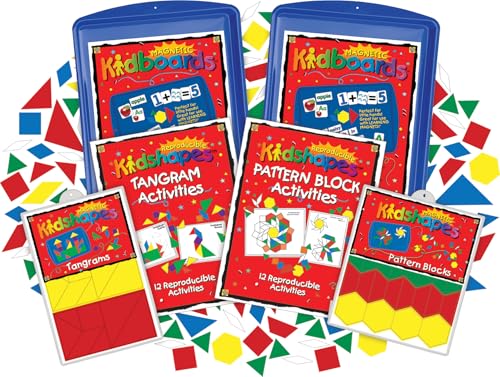 Barker Creek Learning Magnets Kit, Tangram, Pattern Block, Magnetic-Receptive Kidboards & 26 Reproducible Patterns (2340)