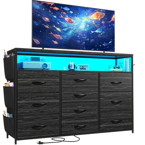 EnHomee 55" Dresser & TV Stand with 10 Fabric Drawers,